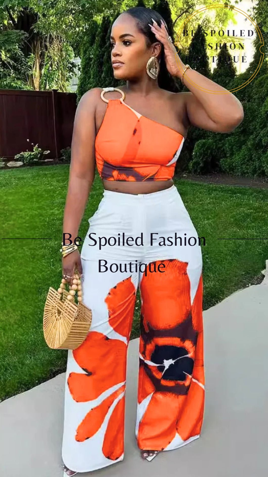 Women’s Two-Piece Floral Crop Top Wide Leg Pants Set