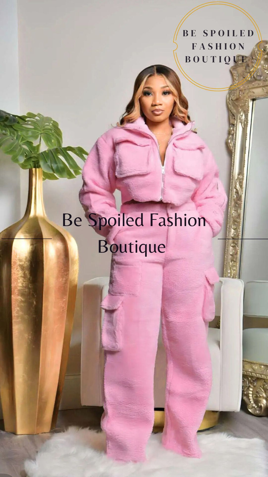 Women Two-Piece Fleece Pants Crop Top Set