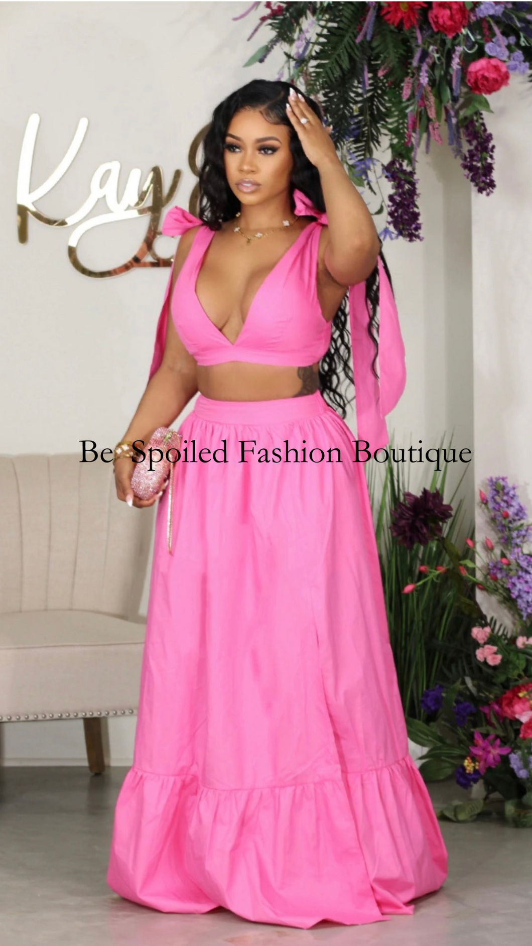 Crop Top Side Split Skirt Set