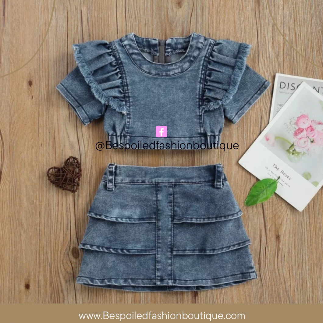 Kids Denim 2 Piece Skirt Set