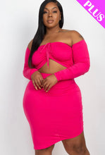 Load image into Gallery viewer, Plus Size Off Shoulder Crunch Crop Top Skirt Set
