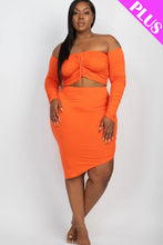 Load image into Gallery viewer, Plus Size Off Shoulder Crunch Crop Top Skirt Set
