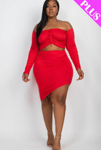 Load image into Gallery viewer, Plus Size Off Shoulder Crunch Crop Top Skirt Set
