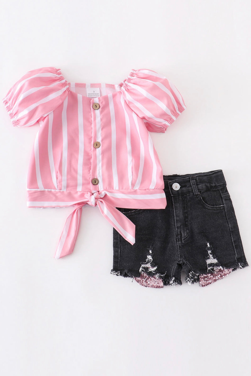 Pink/White Strip Short Set