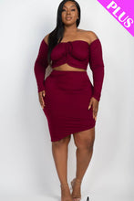 Load image into Gallery viewer, Plus Size Off Shoulder Crunch Crop Top Skirt Set
