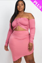 Load image into Gallery viewer, Plus Size Off Shoulder Crunch Crop Top Skirt Set
